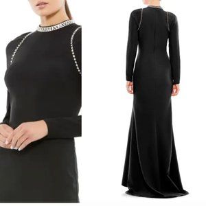 MAC DUGGAL JEWELED NECK LONG SLEEVE TRUMPET BLACK GOWN sz 12
